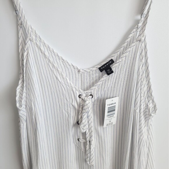 Torrid Lace-Up Cami Spaghetti Strap Top Striped Rayon Spring Summer NWT - Picture 6 of 13